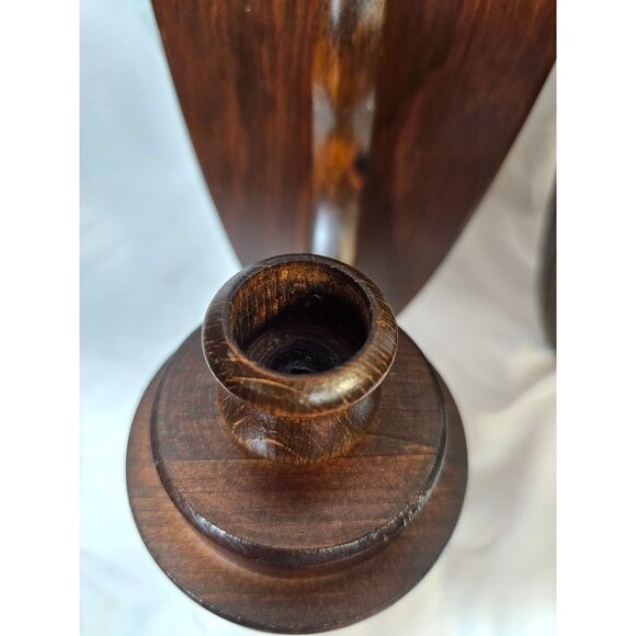 Vintage Wooden Wall-Mounted Candle Holders - Set Of 2 - Dark Wood Finish - Oval - Picture 5 of 11
